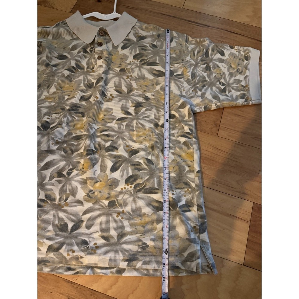 Tommy Bahama Mens Ribbed Cotton Tropical Floral‎ Polo Shirt Beige Gray Medium - Picture 7 of 9